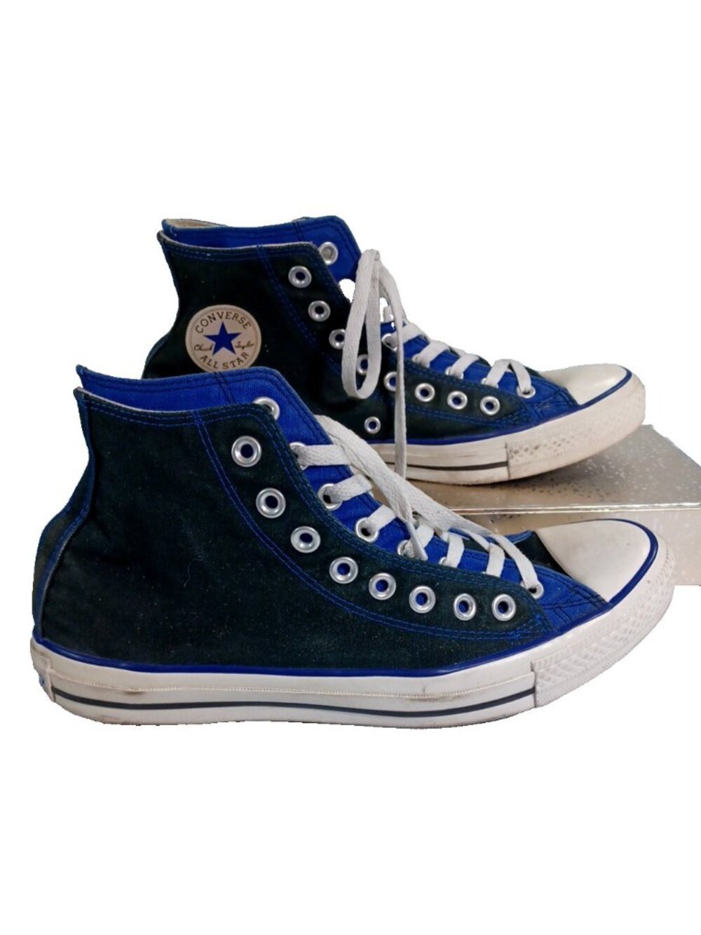 Chuck Taylor Converse Double Upper Hi Tops Black Blue 10 EU 44 - Picture 3 of 6